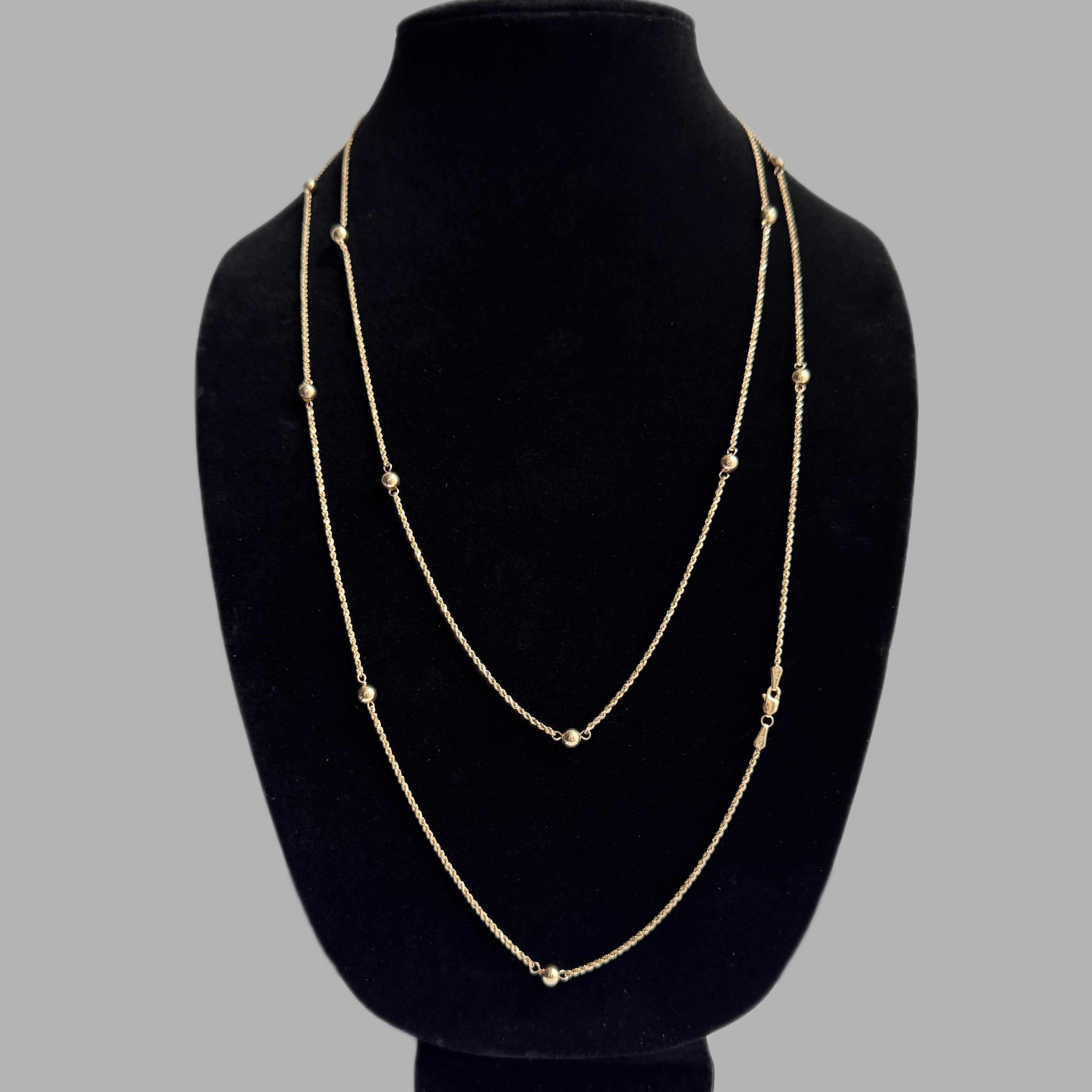 10K Yellow Gold Rope Chain with Bead Accents 54" 1.5MM